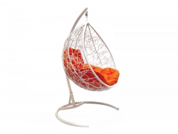 Подвесное кресло Кокон Капля ротанг каркас белый-подушка оранжевая