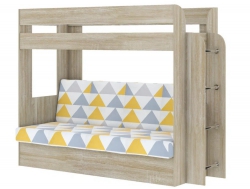 Двухъярусная кровать с диваном Карамель 75 сонома-желтые треугольники