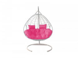 Подвесное кресло Кокон Для двоих ротанг каркас белый-подушка розовая