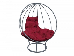 Кресло Кокон Круглый на подставке каркас серый-подушка бордовая