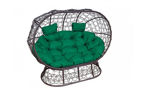 Подвесной диван Кокон Лежебока на подставке каркас коричневый-подушка зелёная