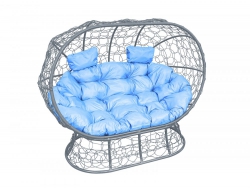 Подвесной диван Кокон Лежебока на подставке каркас серый-подушка голубая