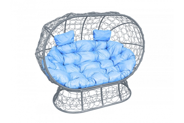 Подвесной диван Кокон Лежебока на подставке каркас серый-подушка голубая