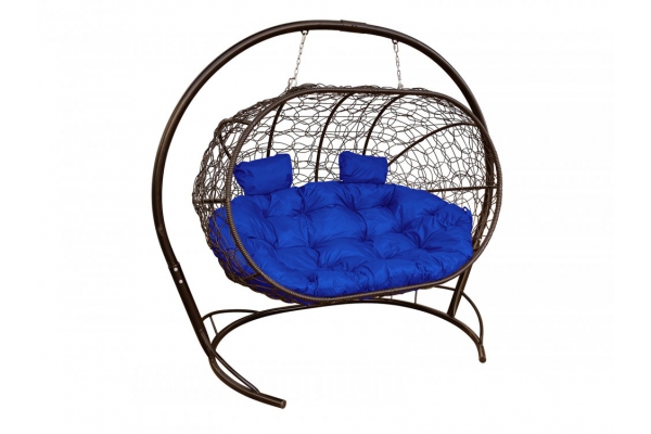 Подвесной диван Кокон Лежебока каркас коричневый-подушка синяя