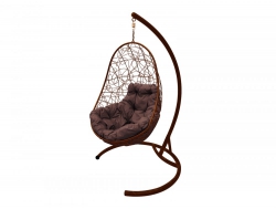 Подвесное кресло Кокон Овал ротанг каркас коричневый-подушка коричневая
