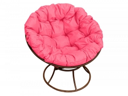 Кресло Папасан без ротанга каркас коричневый-подушка розовая
