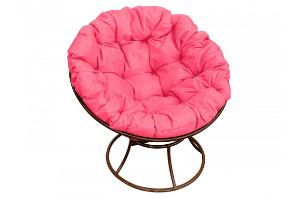 Кресло Папасан без ротанга каркас коричневый-подушка розовая