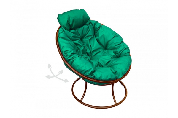 Кресло Папасан пружинка мини без ротанга каркас коричневый-подушка зелёная