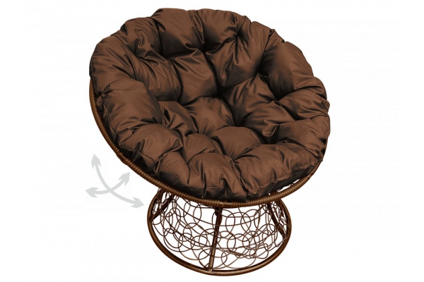 Кресло Папасан пружинка с ротангом каркас коричневый-подушка коричневая