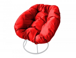 Кресло Пончик без ротанга каркас белый-подушка красная