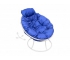 Кресло Папасан пружинка мини без ротанга каркас белый-подушка синяя