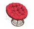 Кресло Папасан пружинка с ротангом каркас коричневый-подушка красная