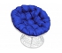 Кресло Папасан с ротангом каркас белый-подушка синяя