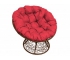 Кресло Папасан с ротангом каркас коричневый-подушка красная