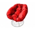 Кресло Пончик с ротангом каркас белый-подушка красная
