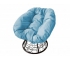 Кресло Пончик с ротангом каркас черный-подушка голубая