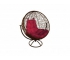 Кресло Кокон Круглый вращающийся ротанг каркас коричневый-подушка бордовая