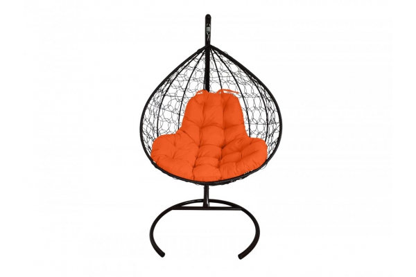 Подвесное кресло Кокон XL ротанг каркас черный-подушка оранжевая